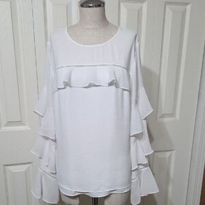 White House Black Market White Ruffle Sleeve Blouse